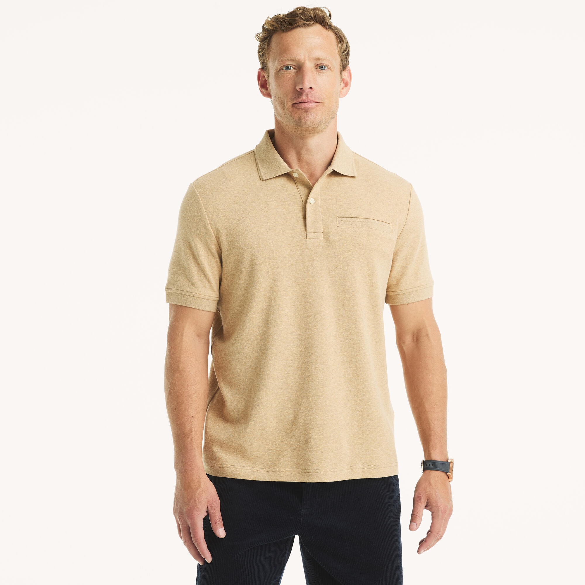 Classic Fit Interlock Polo,Camel Heather,large