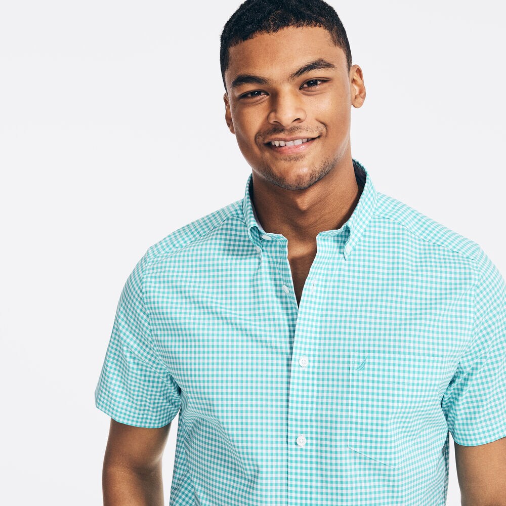 Classic Fit Short Sleeve Wrinkle-Resistant Shirt,Chrome Blue,large
