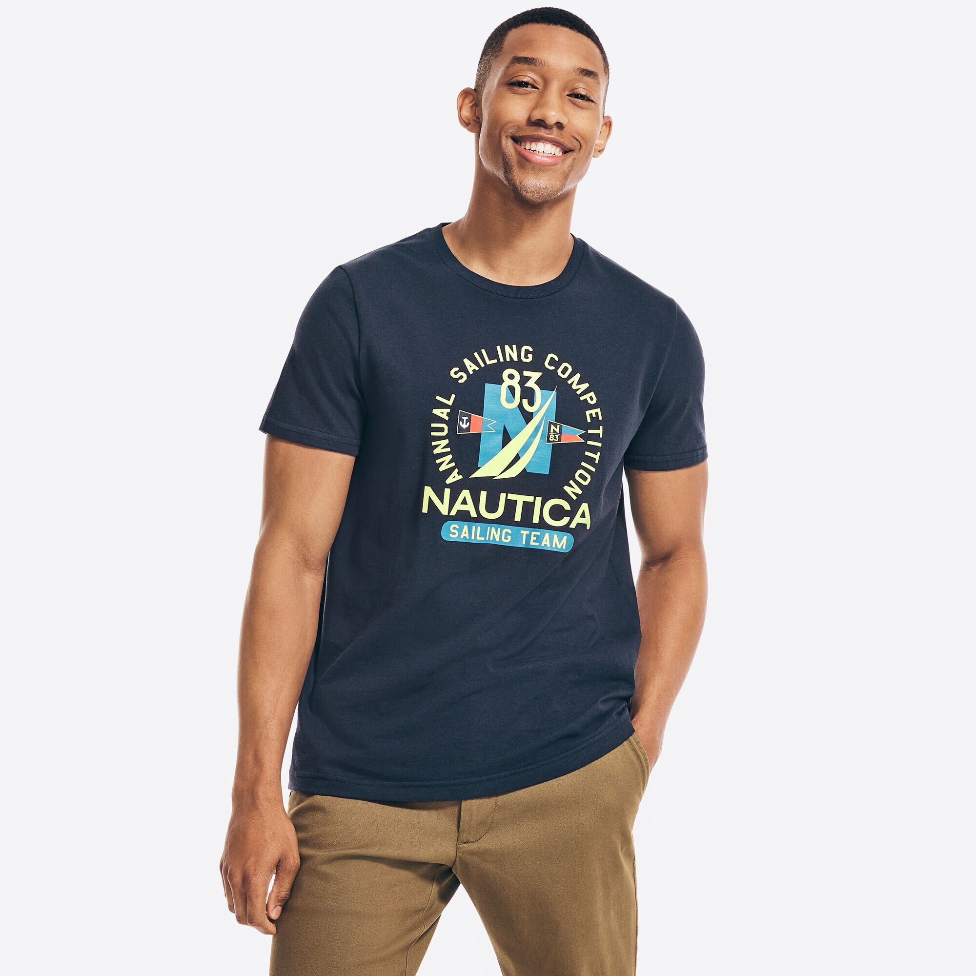 PREMIUM COTTON SAILING TEAM GRAPHIC T-SHIRT,Navy,large