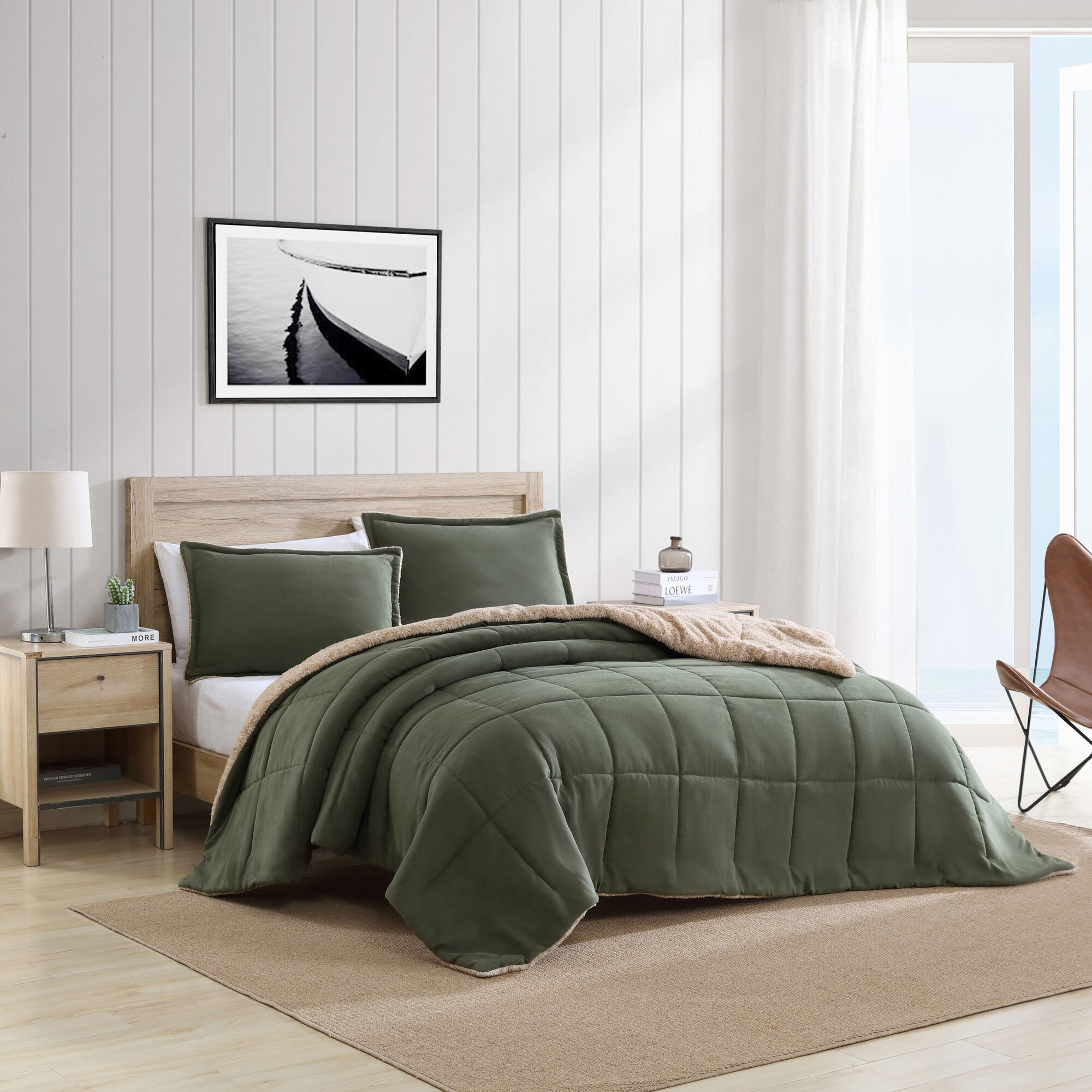 Beckett Green Full/Queen Reversible Comforter & Sham Set,Dark Hunter,large