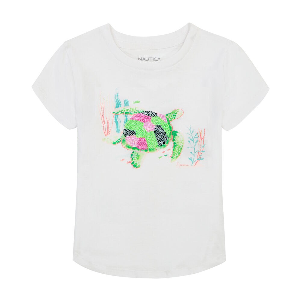 Little Girls' Patchwork Turtle T-Shirt (4-6X),Antique White Wash,large