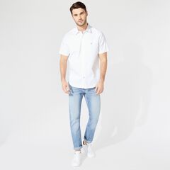 GEOMETRIC PRINT SHORT SLEEVE OXFORD SHIRT,Bright White,large