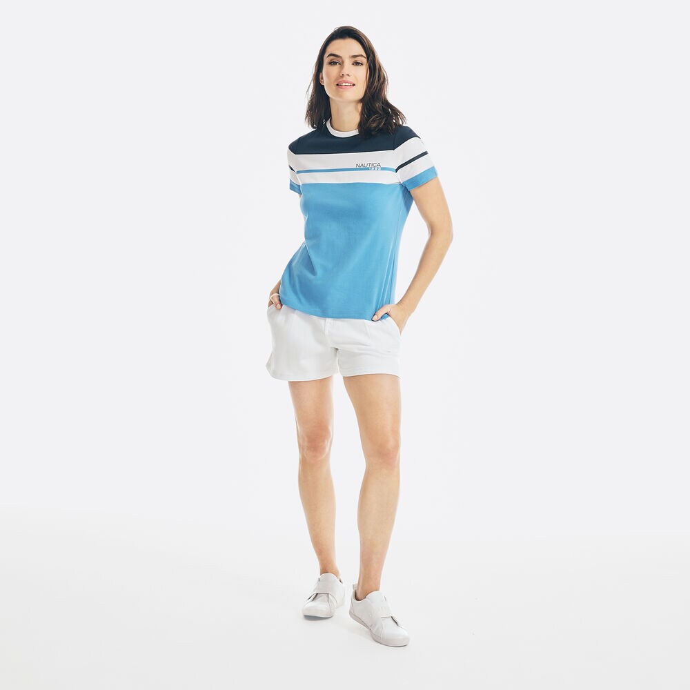 COLORBLOCK-STRIPE LOGO TOP,Distressed Blue Wash,large