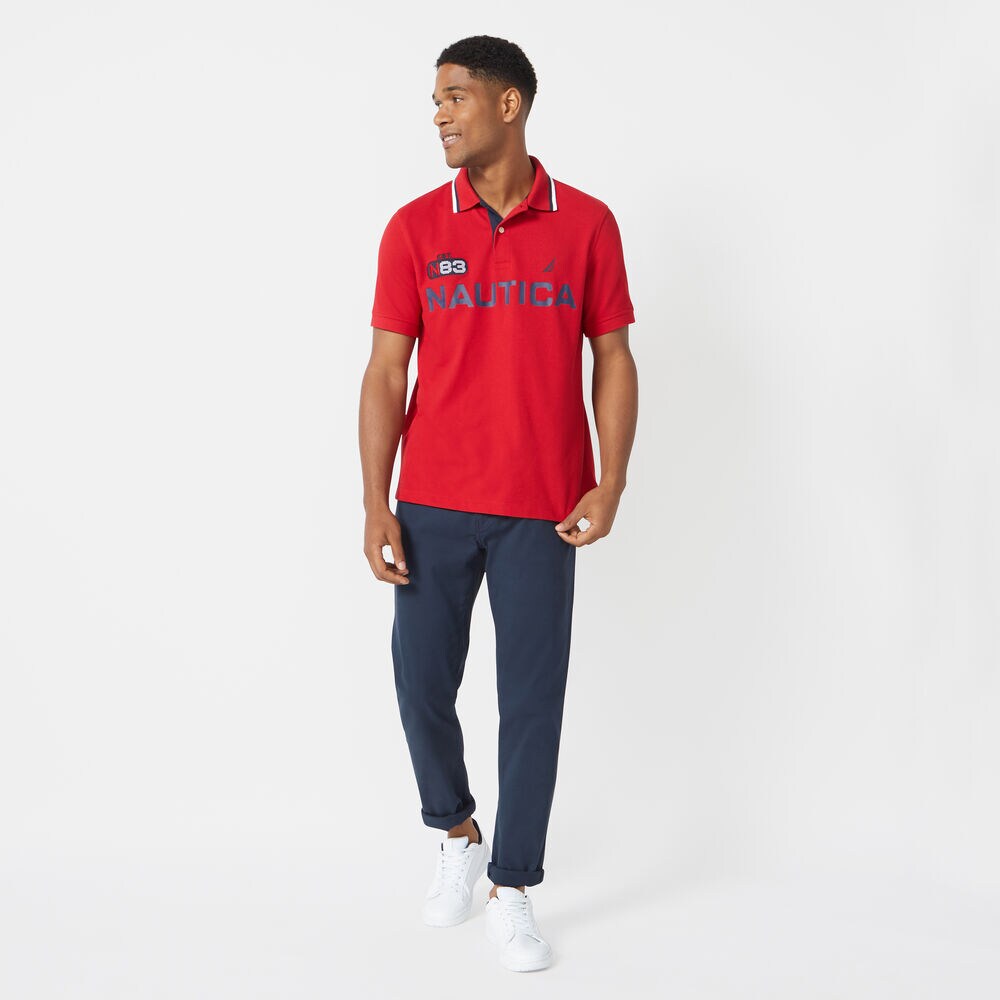 CLASSIC FIT LOGO PERFORMANCE POLO,Nautica Red,large