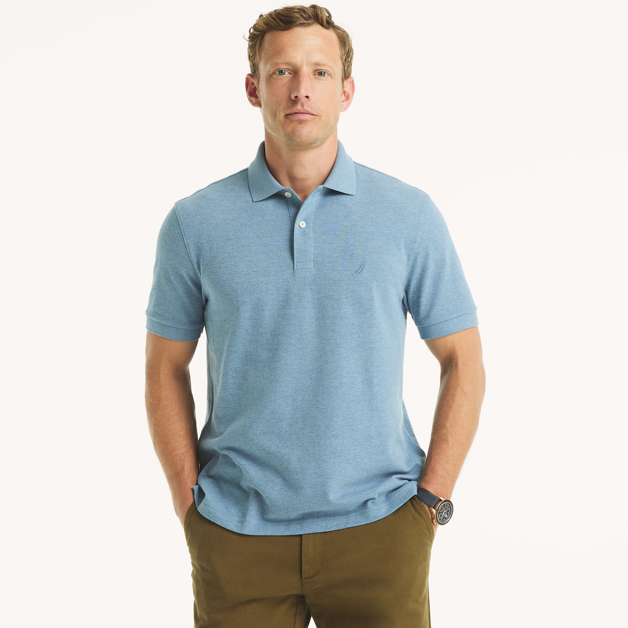 Classic Fit Heather Deck Polo,Anchor Blue Heather,large