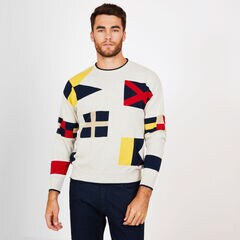 SIGNAL FLAG GRAPHIC CREWNECK SWEATER,Oatmeal Heather,large