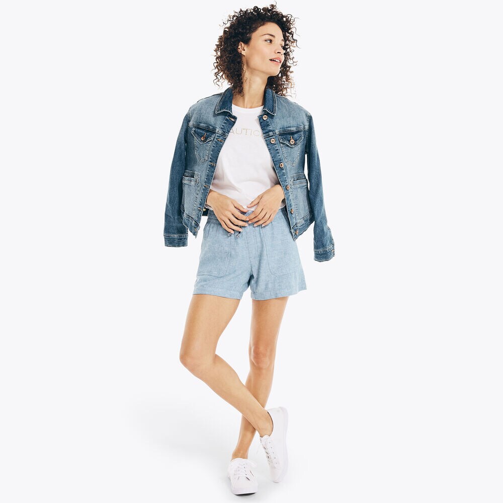 4.5" CHAMBRAY PULL-ON SHORT,Medium Wash,large