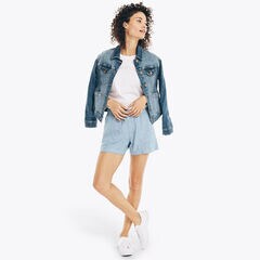 4.5" CHAMBRAY PULL-ON SHORT,Medium Wash,large