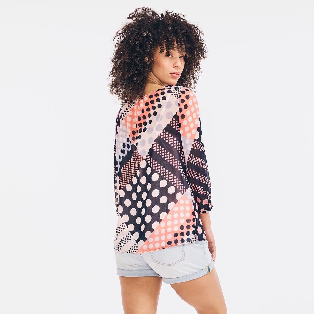 CHIFFON PATCHWORK DOT PRINT TOP,Stellar Blue Heather,large