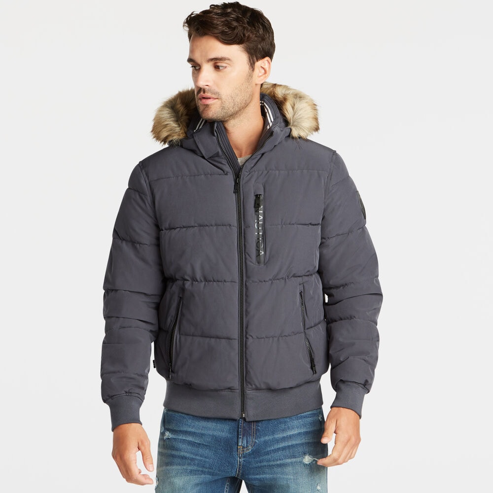 STRETCH BOMBER WITH REMOVABLE HOOD,Charcoal T,large
