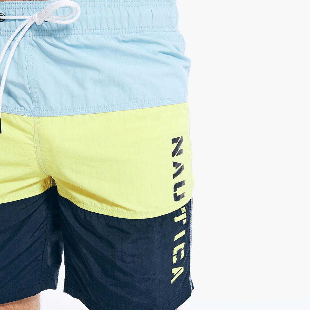 8" COLORBLOCK LOGO PRINT SWIM SHORTS,Cobalt Wave,large