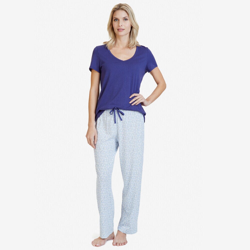 Printed Pajama Set,Deep Blue Violet,large