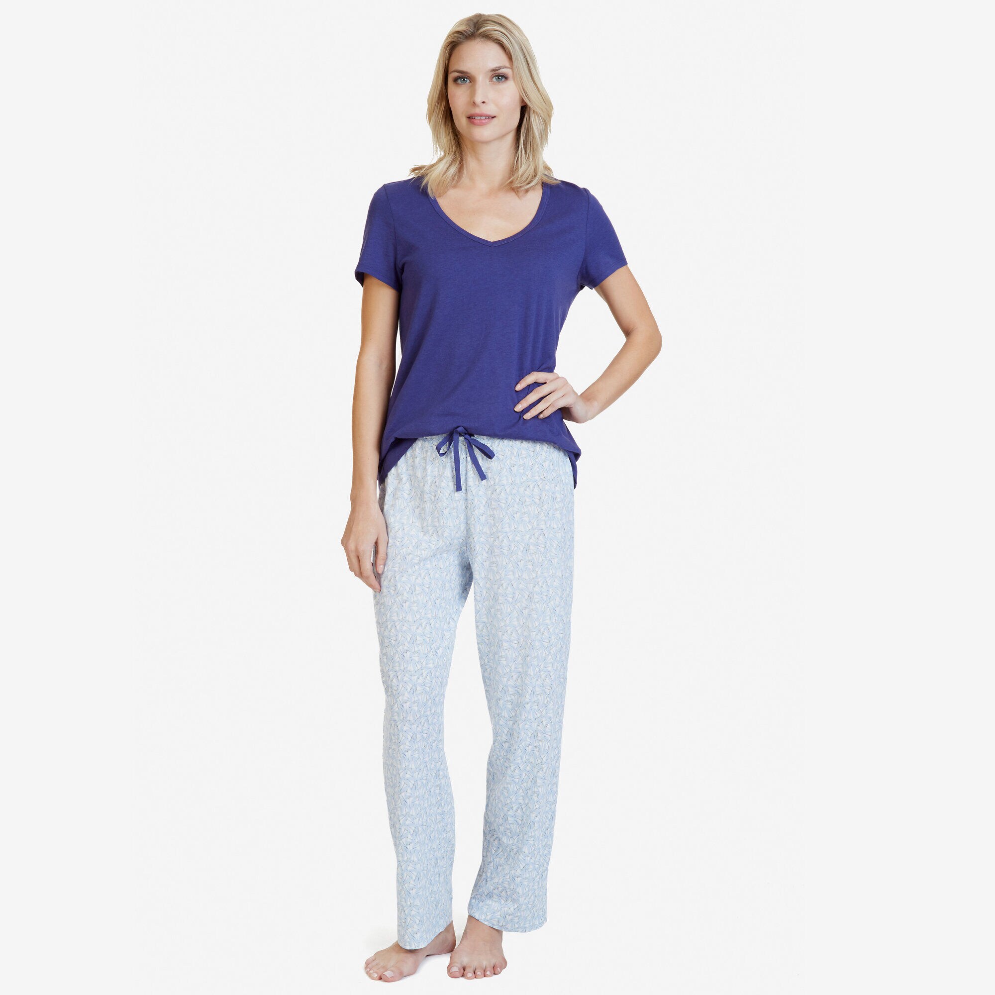 Printed Pajama Set,Deep Blue Violet,large