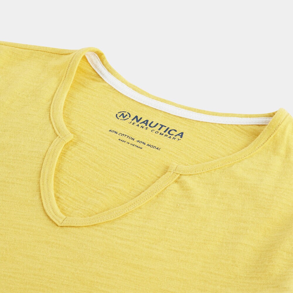 NAUTICA JEANS CO. SPLIT NECK SLUB TOP,Mustard Field,large