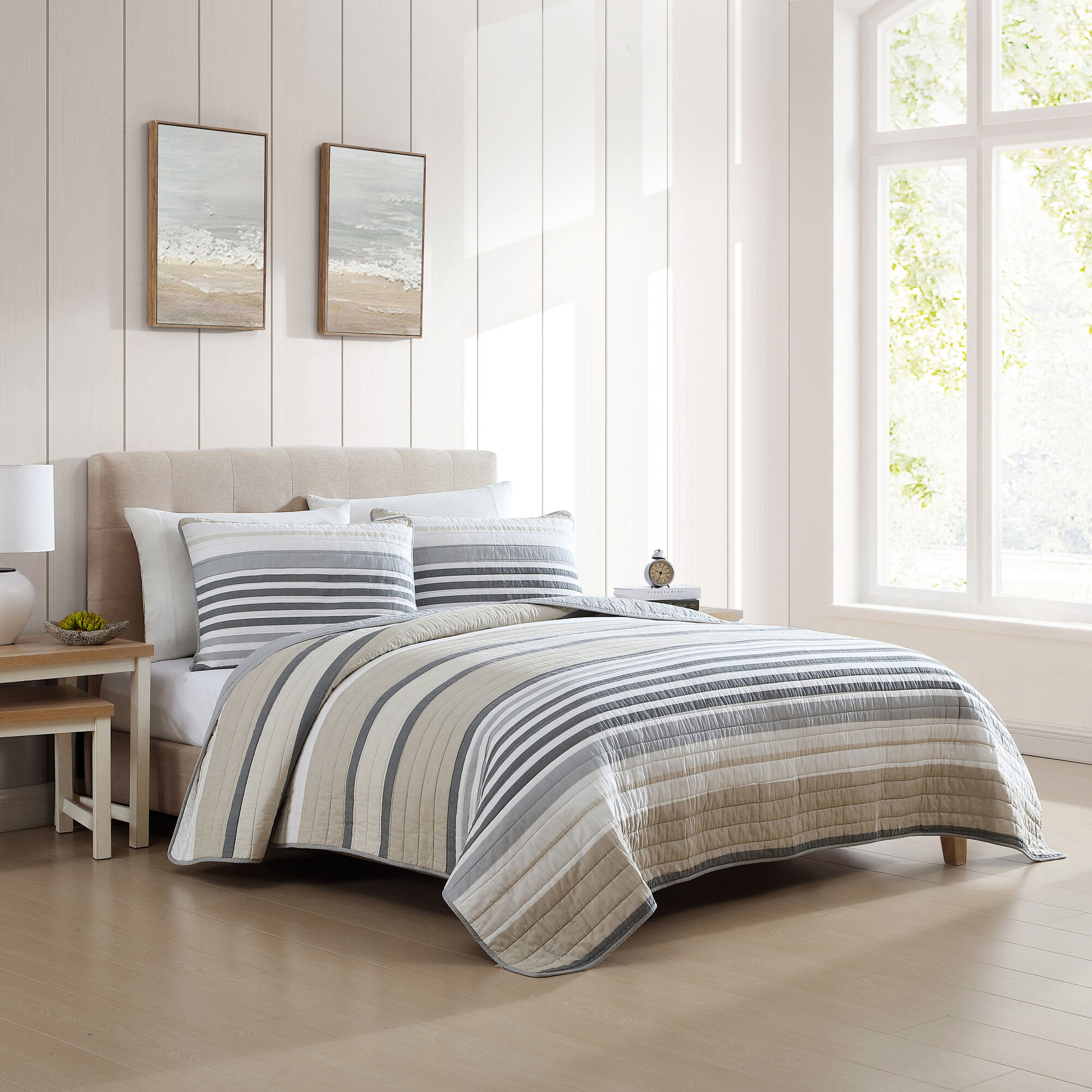 Dover Beige Full Queen Quilt-Sham Set,Taupe,large