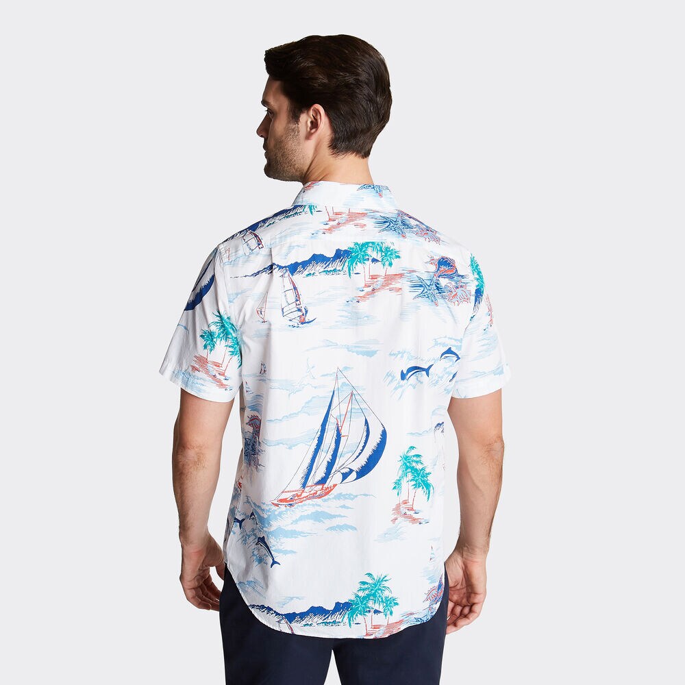CLASSIC FIT SHORT SLEEVE POPLIN SHIRT IN PRINT,Bright White,large