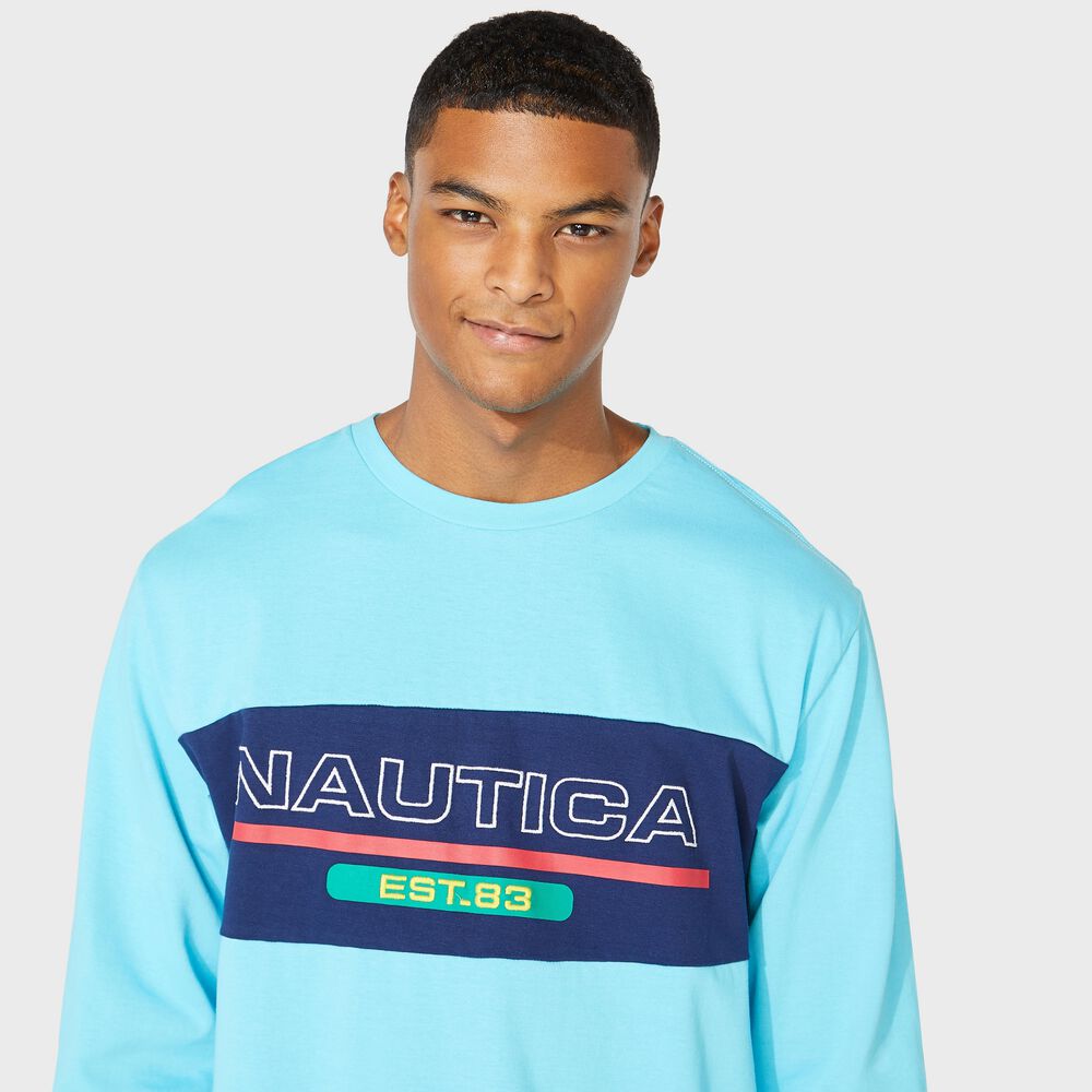 LOGO COLORBLOCK LONG SLEEVE T-SHIRT,Ballard Blue,large