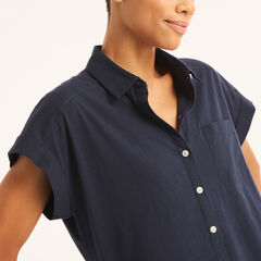 Short-Sleeve Boyfriend Shirt,Stellar Blue Heather,large