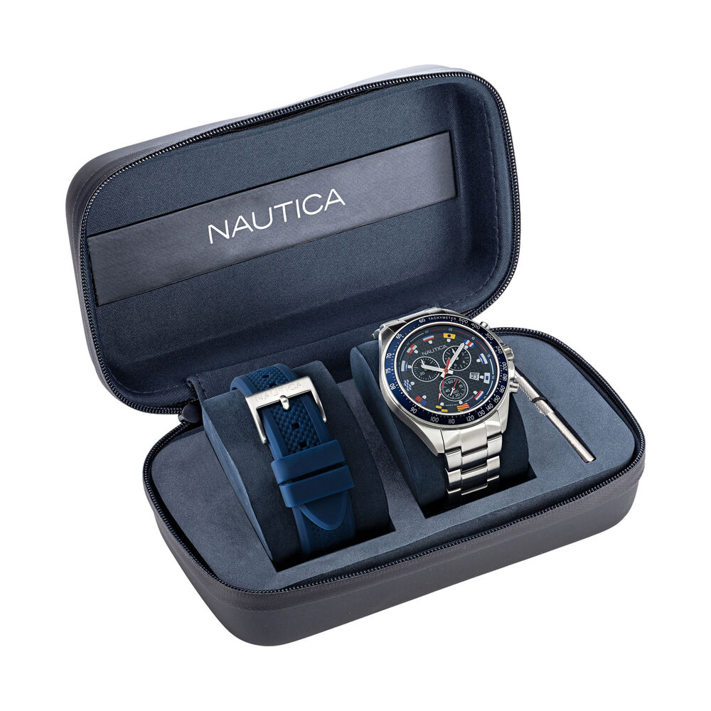 OCEAN BEACH STAINLESS STEEL AND SILICONE WATCH BOX SET,Multi,large