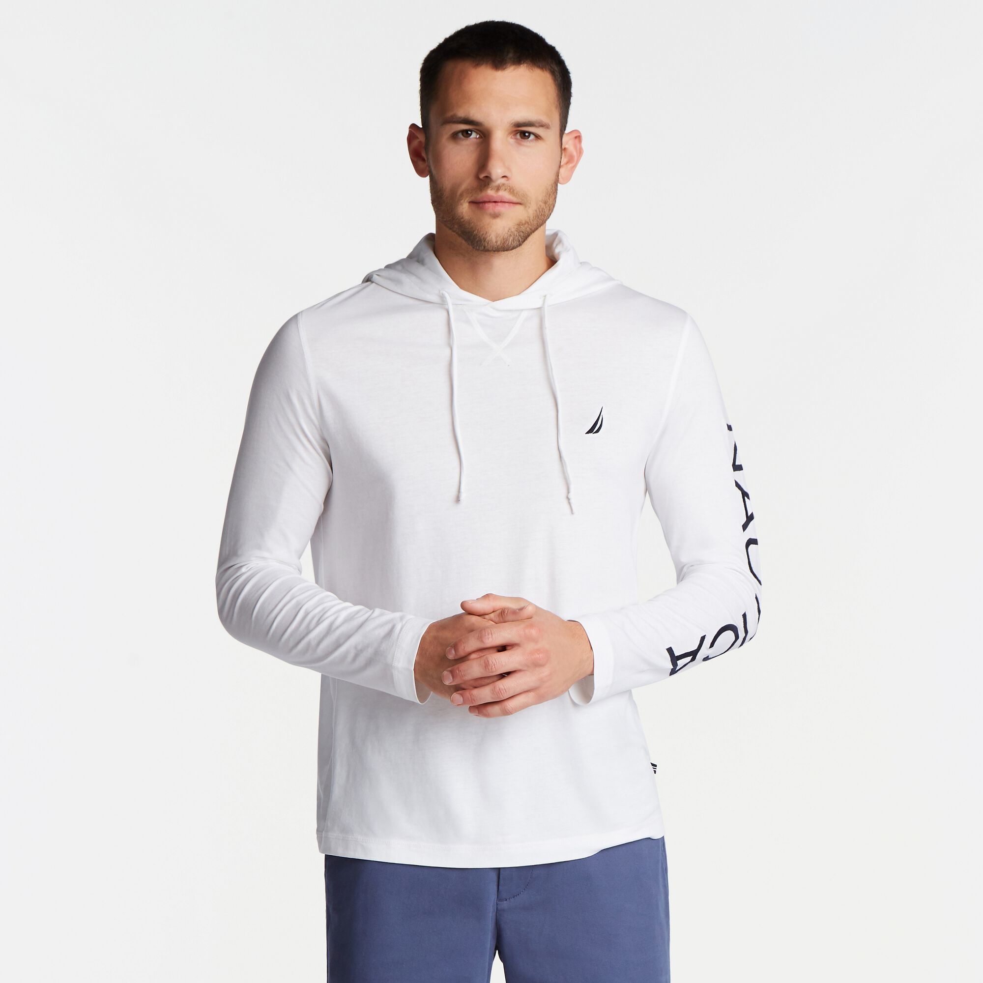 GRAPHIC LONG-SLEEVE T-SHIRT HOODIE,Bright White,large