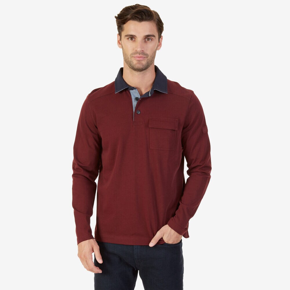 Classic Fit Long Sleeve Polo Shirt,Royal Burgundy,large