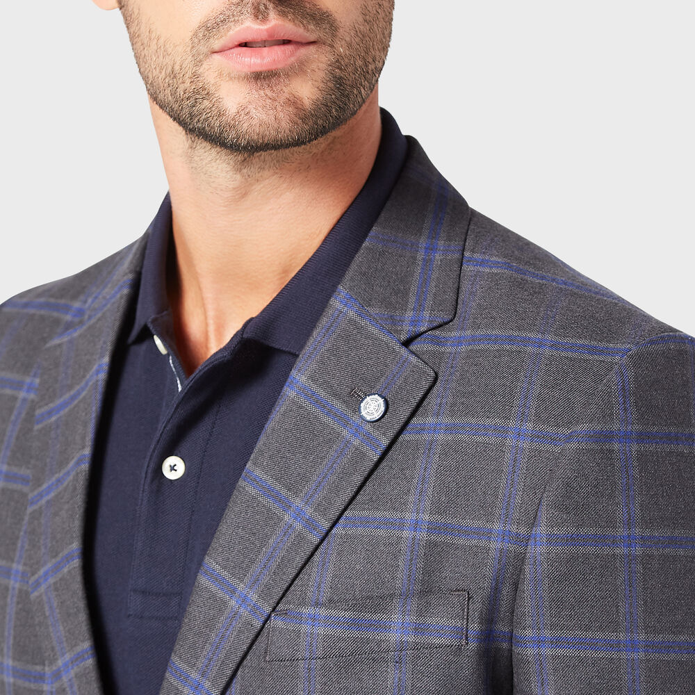 STRETCH PLAID BLAZER IN DARK GREY,Grey Carbon,large