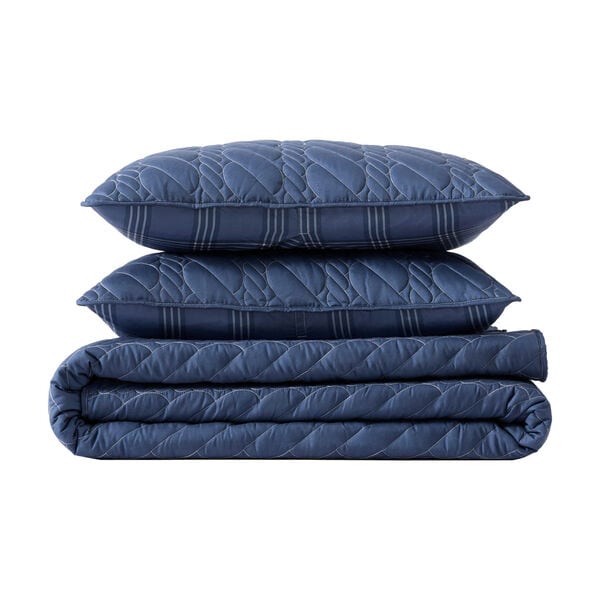 Rope Stitch Blue King Quilt Set