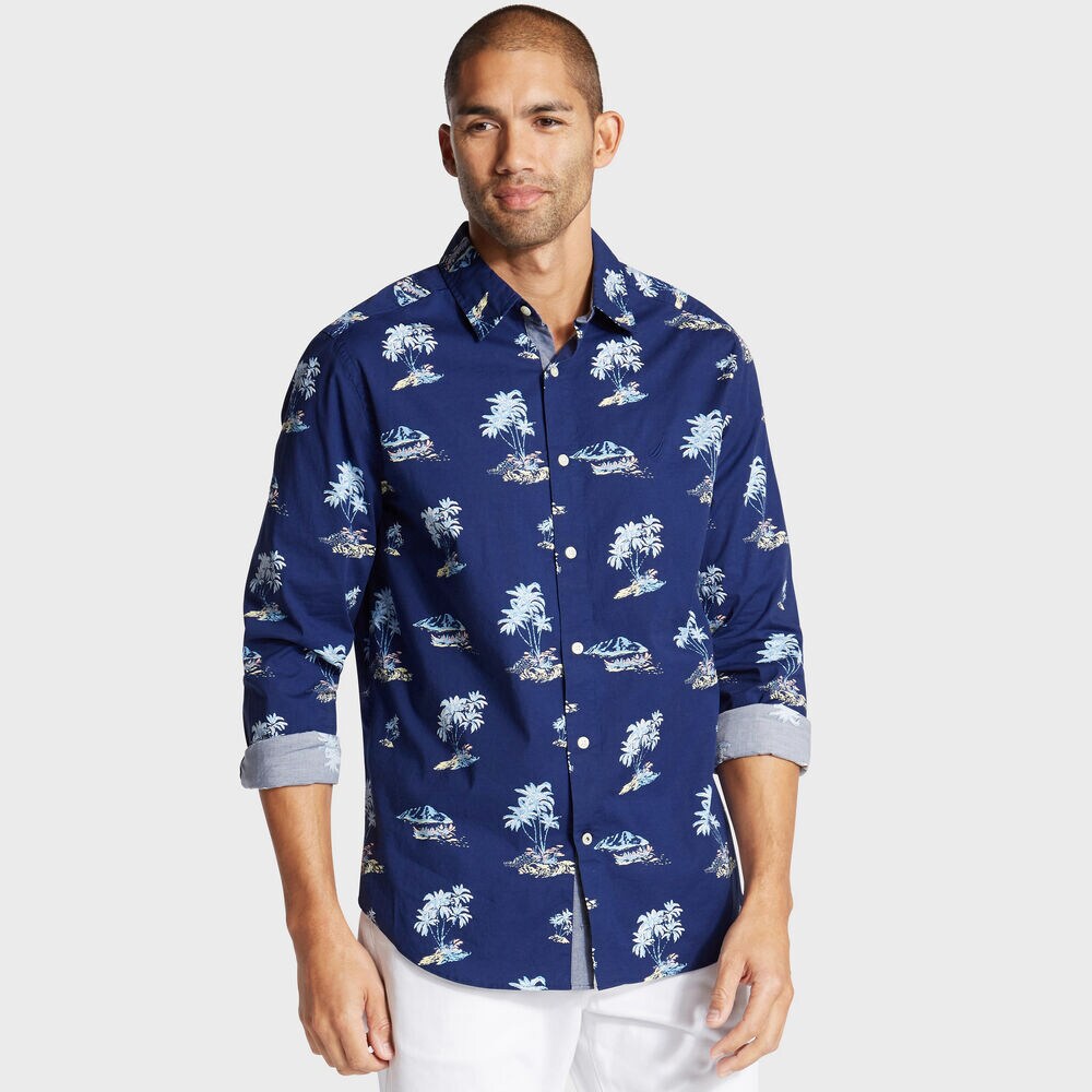 PALM TREE PRINT SHIRT,Blue Depths,large