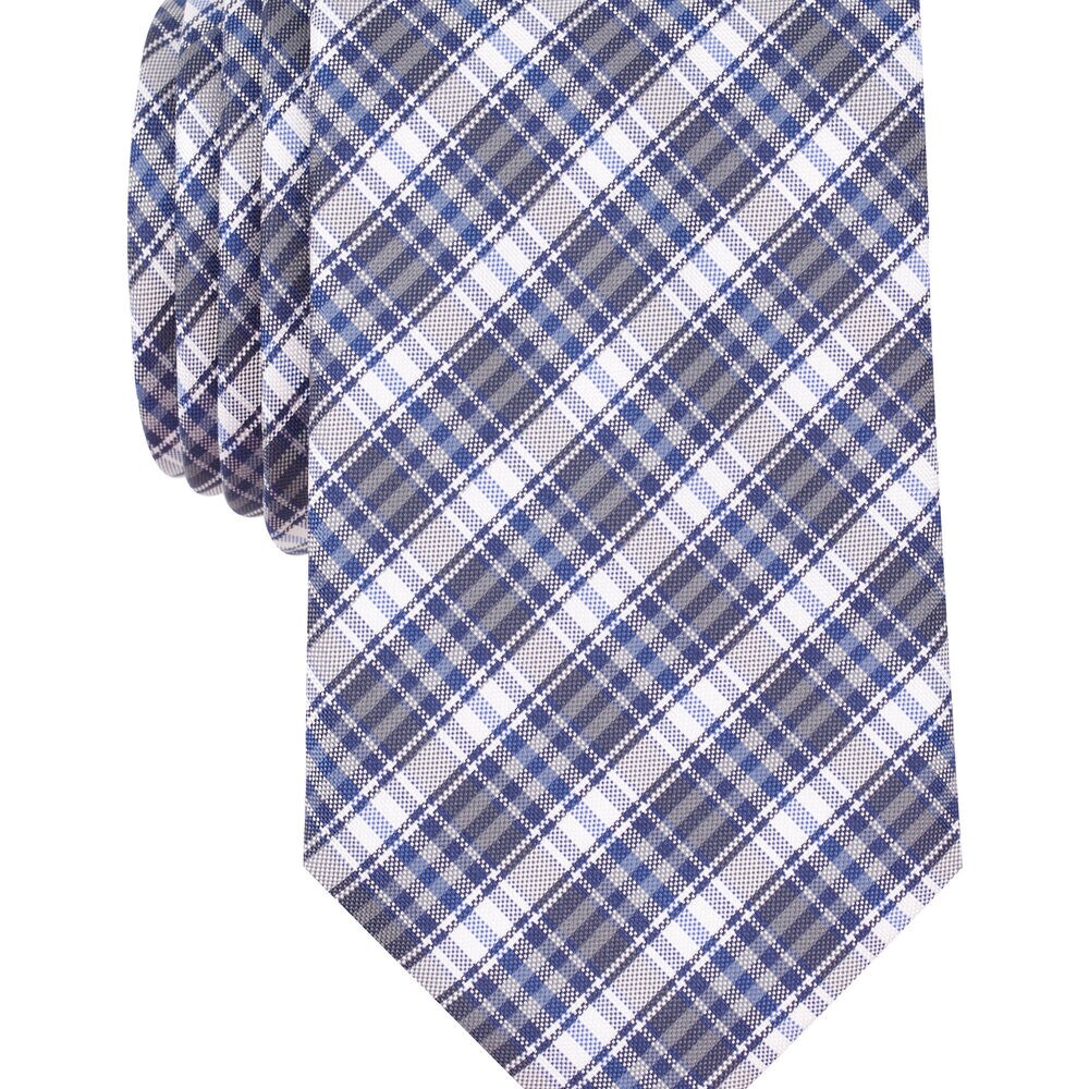 Silk Blend Navy Plaid Tie,Workshirt Blue,large