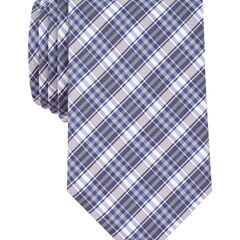Silk Blend Navy Plaid Tie,Workshirt Blue,large