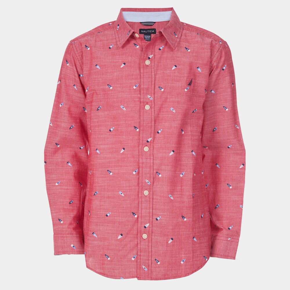 BOYS' ALVIN CHAMBRAY PRINTED WOVEN SHIRT (8-20),Melonberry,large