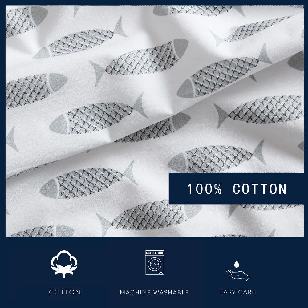WOODBLOCK FISH GREY TWIN SHEET SET,Heather,large