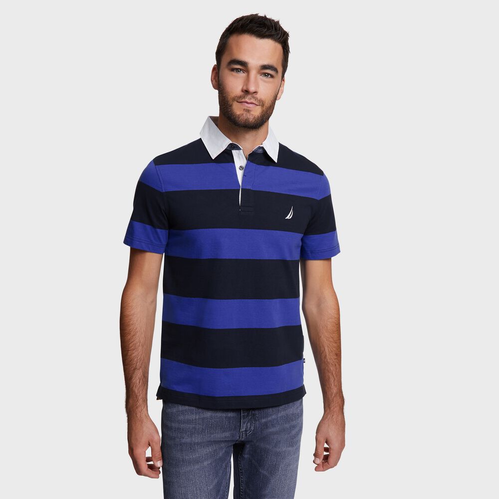 Big & Tall Stripe Shipman Polo,Navy,large