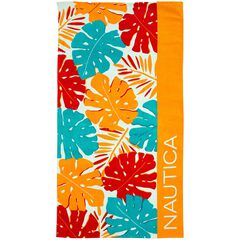 PALM LEAF PRINT BEACH TOWEL,Orange,large