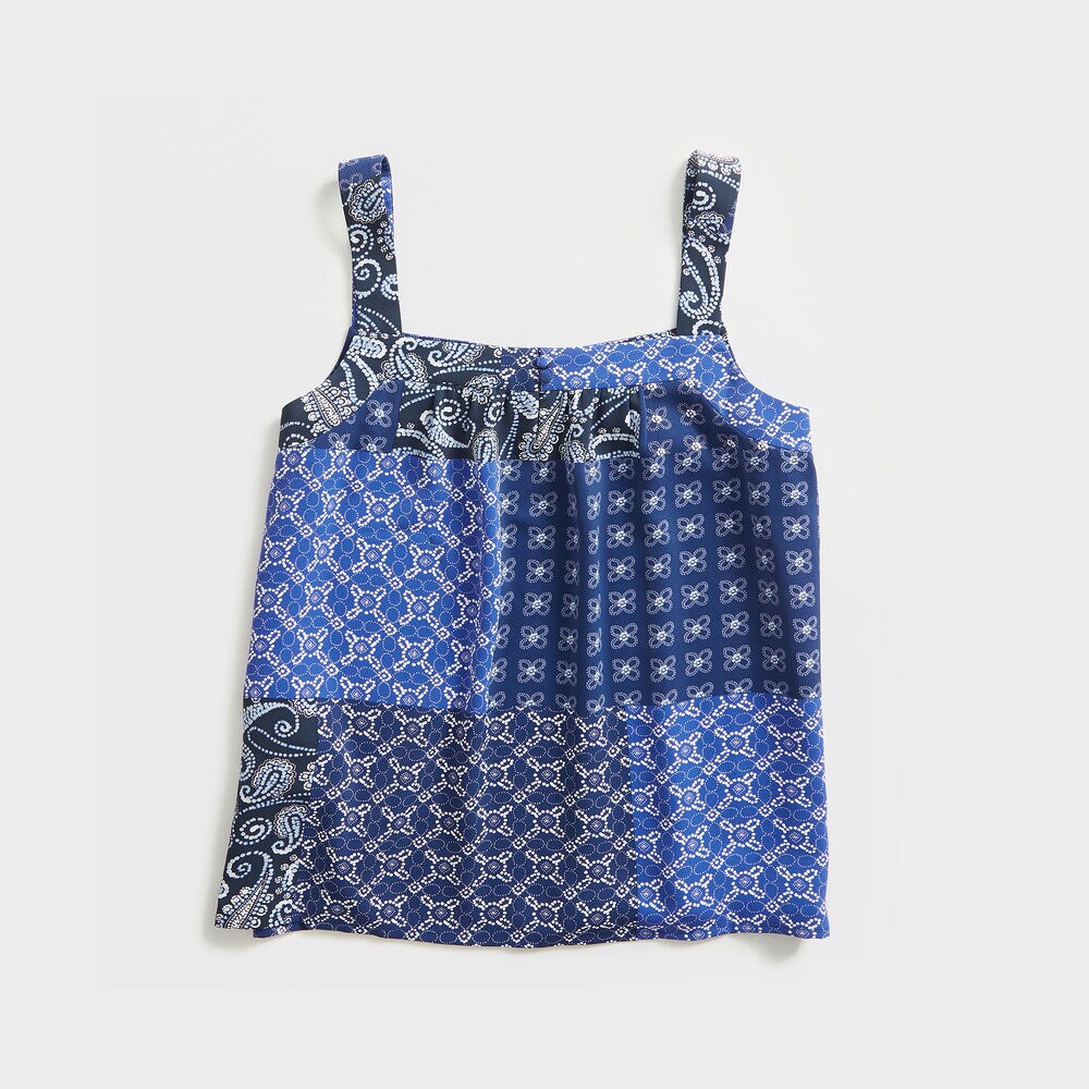 BATIK MIX PRINT SLEEVELESS TOP,Blue Depths,large