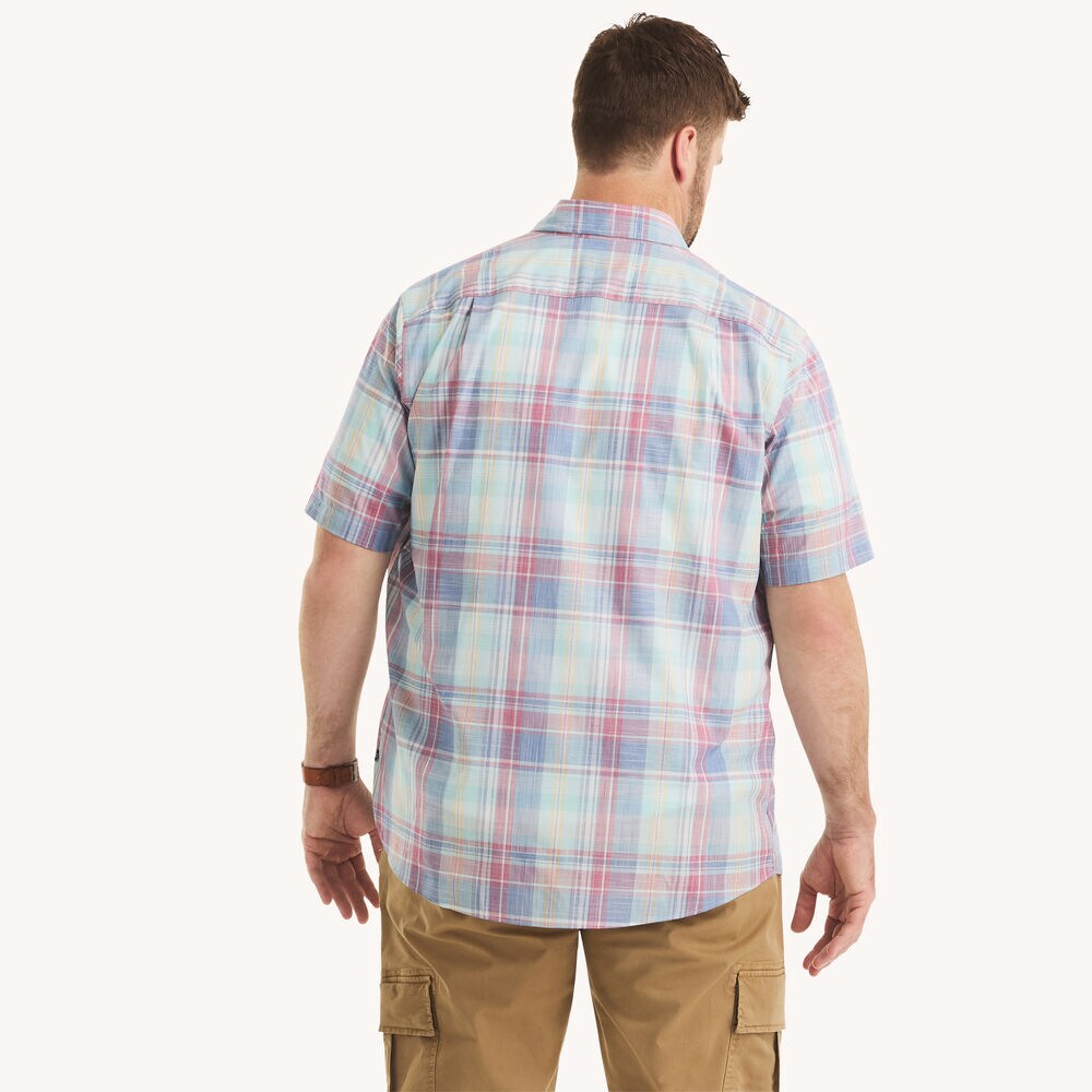 Big & Tall Plaid Short-Sleeve Shirt,Deep Fuschia,large