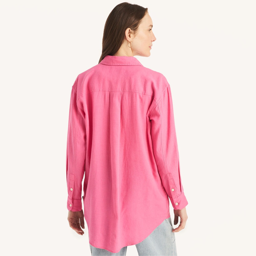 Solid Linen Tunic,Pink,large