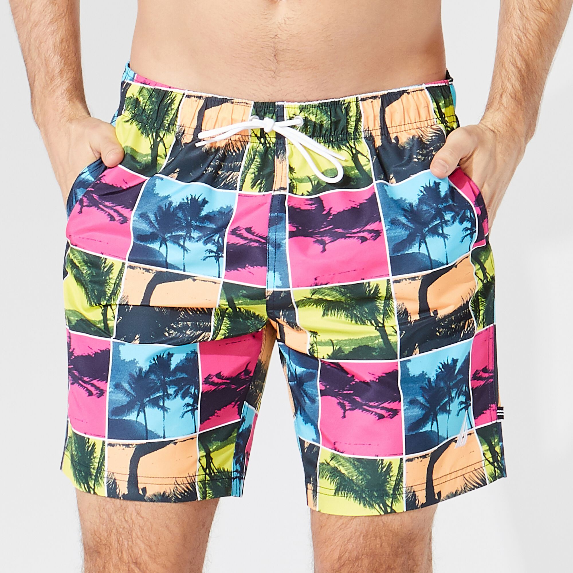8" PALM TREE PHOTO PRINT SWIM,Rockaway Red,large