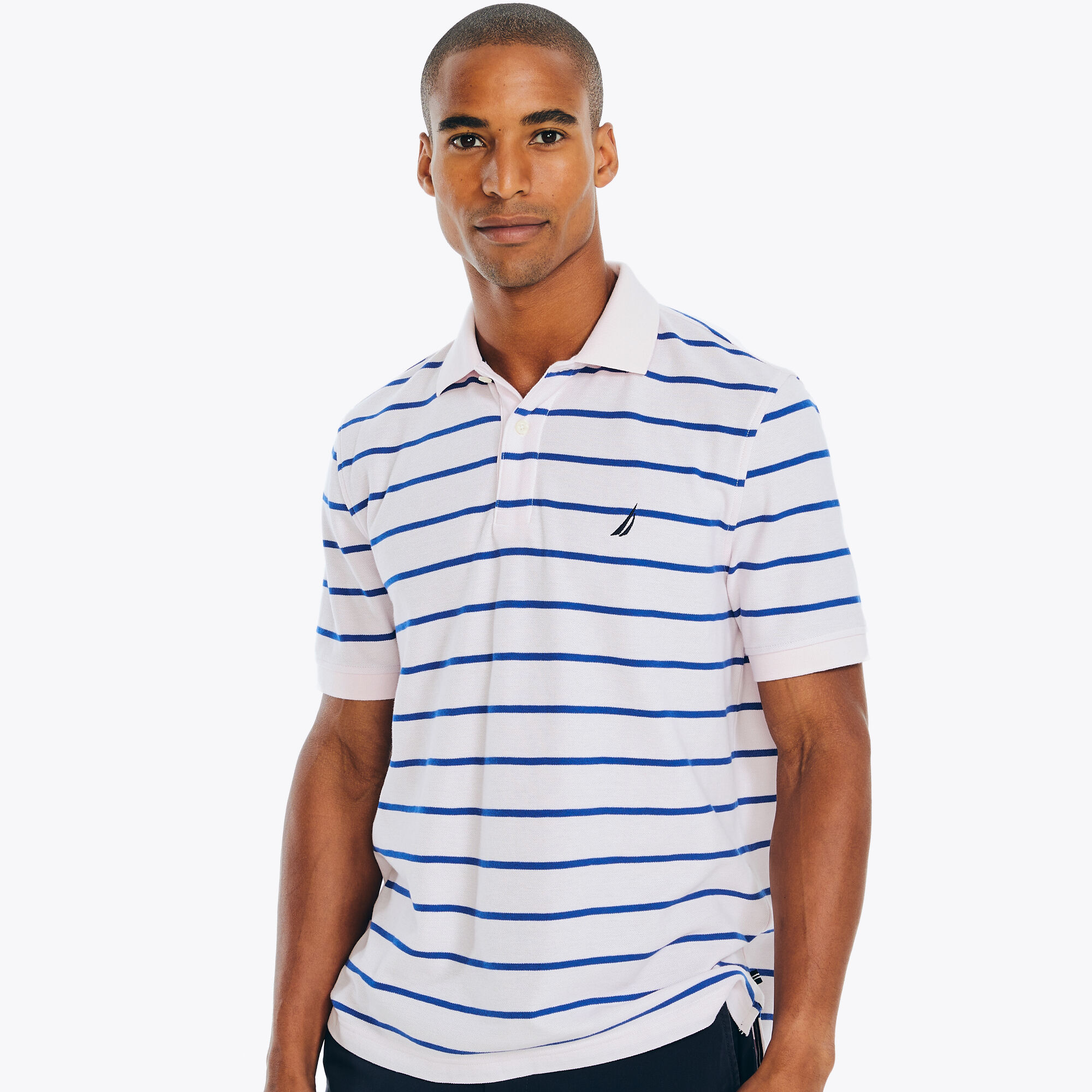 Classic Fit Striped Deck Polo,Cradle Pink,large