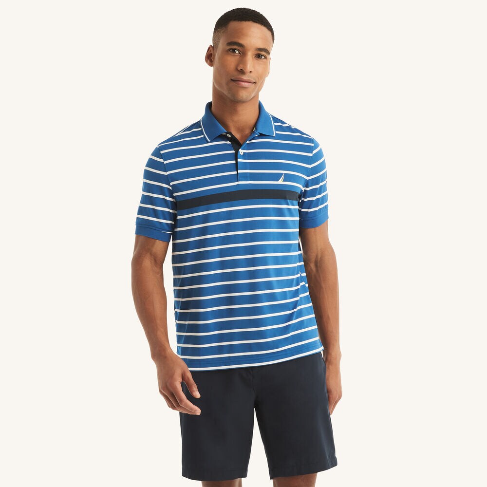 Navtech Striped Classic Fit Polo,Windsurf Blue,large