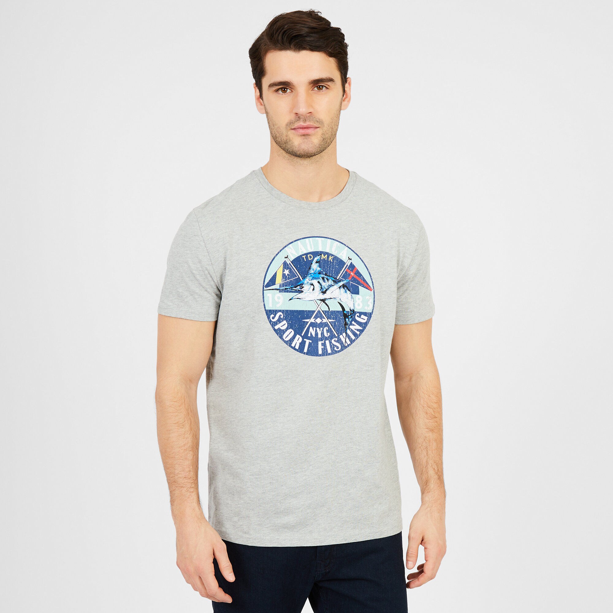 Nautica Sport Fishing Crewneck T-Shirt,Grey Heather,large