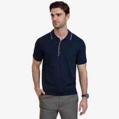 Tipped Knit Polo Shirt,True Navy,large