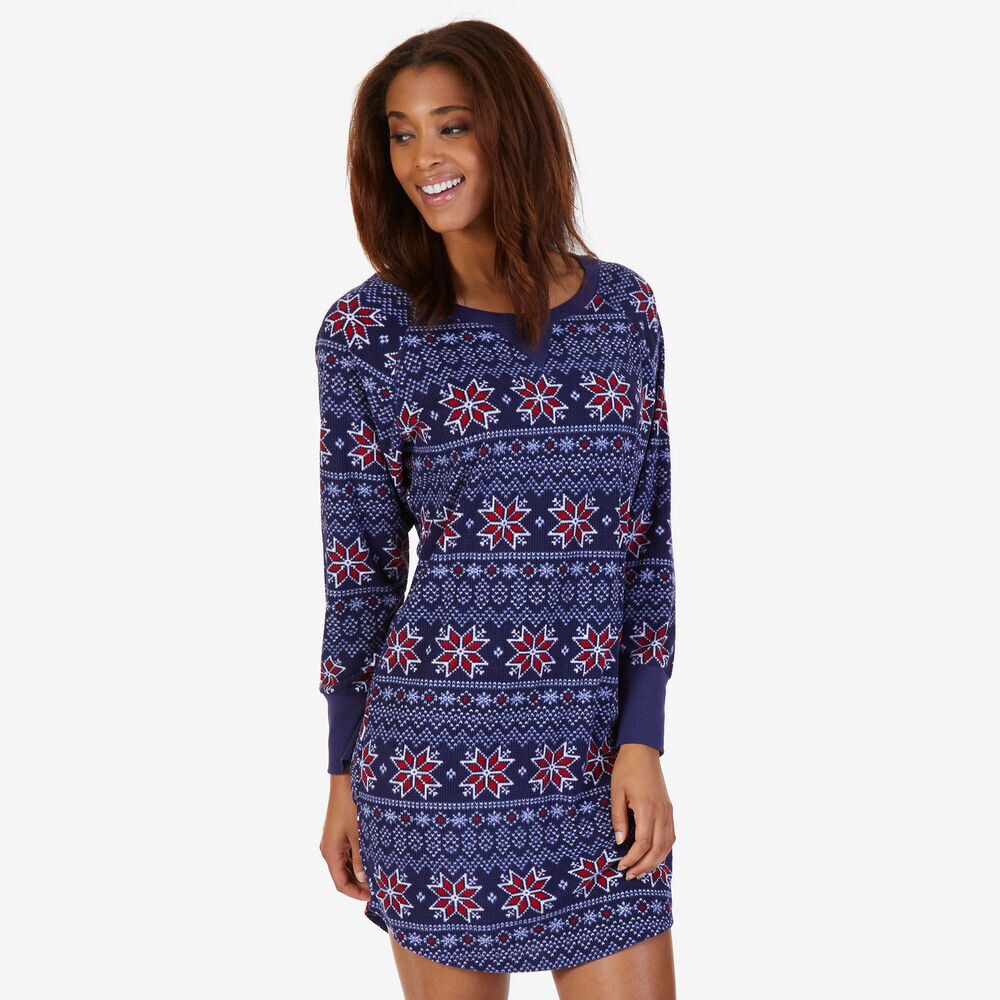 Printed Waffle Sleep Shirt,Navy,large