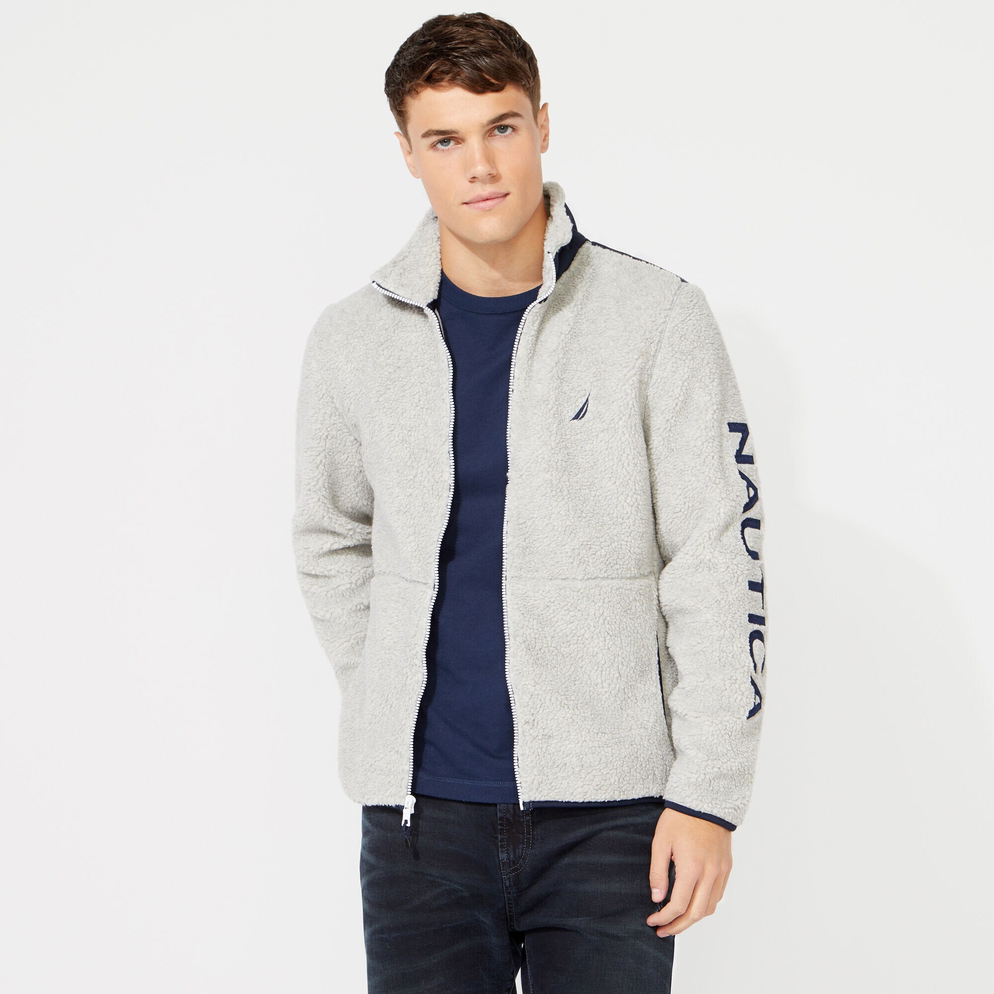 SHERPA MIXED MEDIA FULL ZIP HOODIE | Nautica