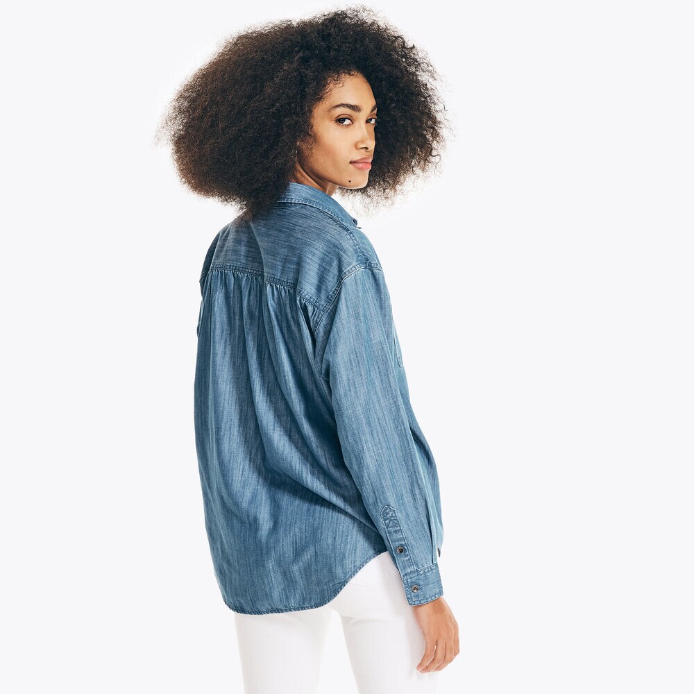 NAUTICA JEANS CO. SUSTAINABLY CRAFTED OVERSIZED BUTTON-DOWN SHIRT,Aqua Sky,large