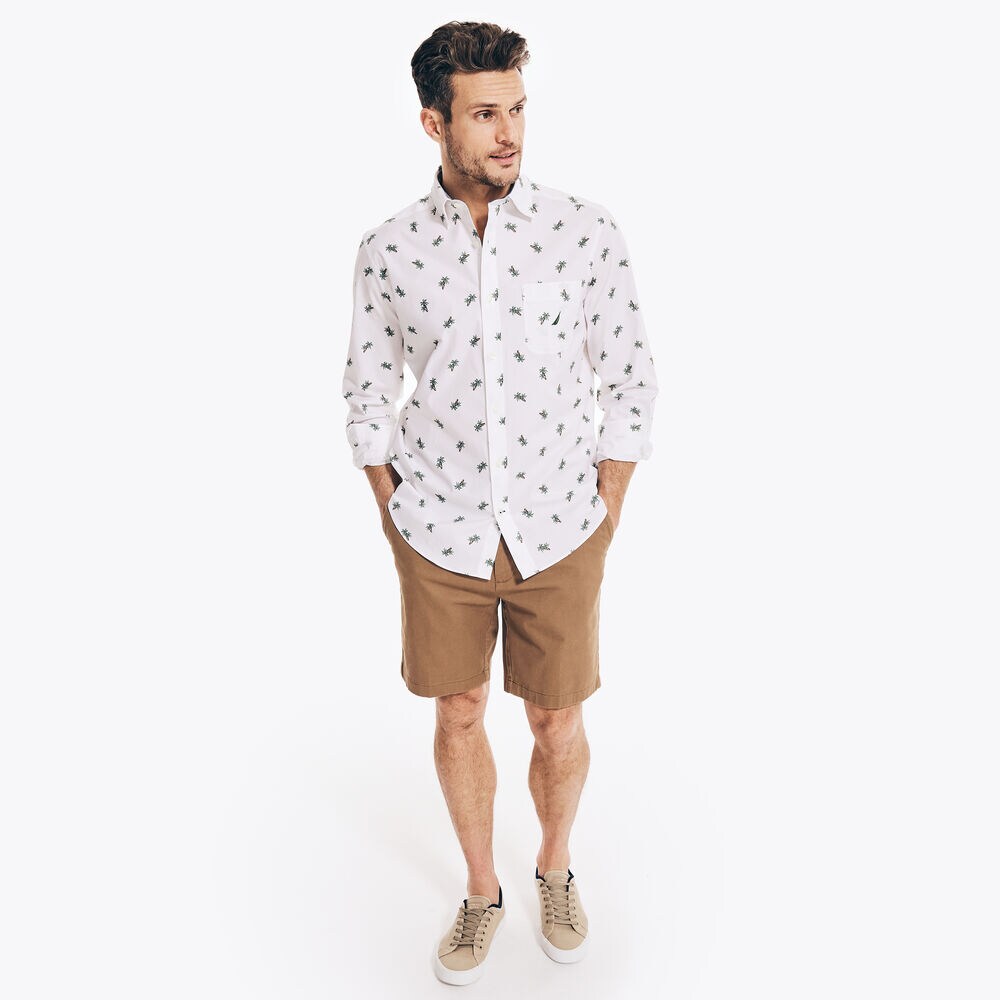PALM TREE PRINT POPLIN SHIRT,Bright White,large