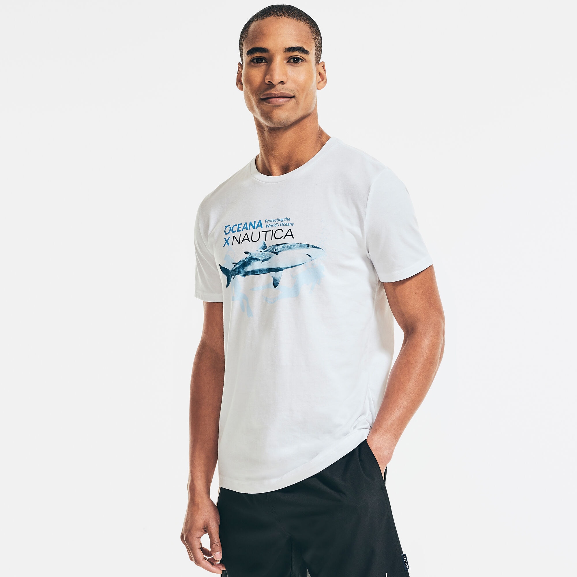 SUSTAINABLY CRAFTED NAUTICA X OCEANA SHARK GRAPHIC T-SHIRT,Bright White,large