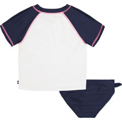 GIRLS' SUNNY DAYS GRAPHIC TIE-FRONT RASH GUARD SET (8-16),Navy,large