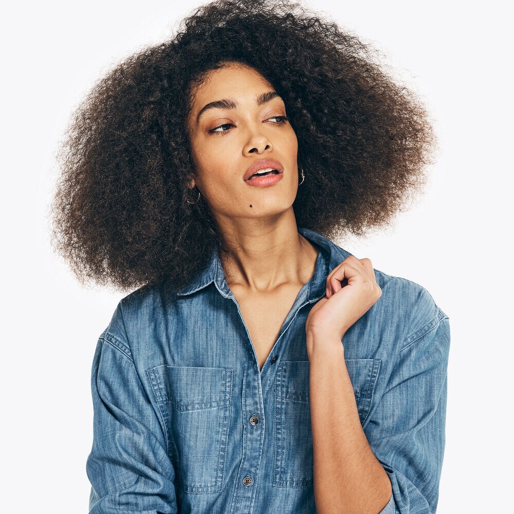 NAUTICA JEANS CO. SUSTAINABLY CRAFTED OVERSIZED BUTTON-DOWN SHIRT,Aqua Sky,large