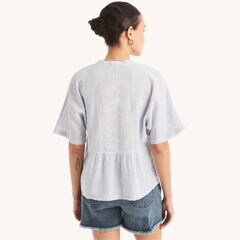 Striped Popover Linen Shirt,Tropic Wave,large
